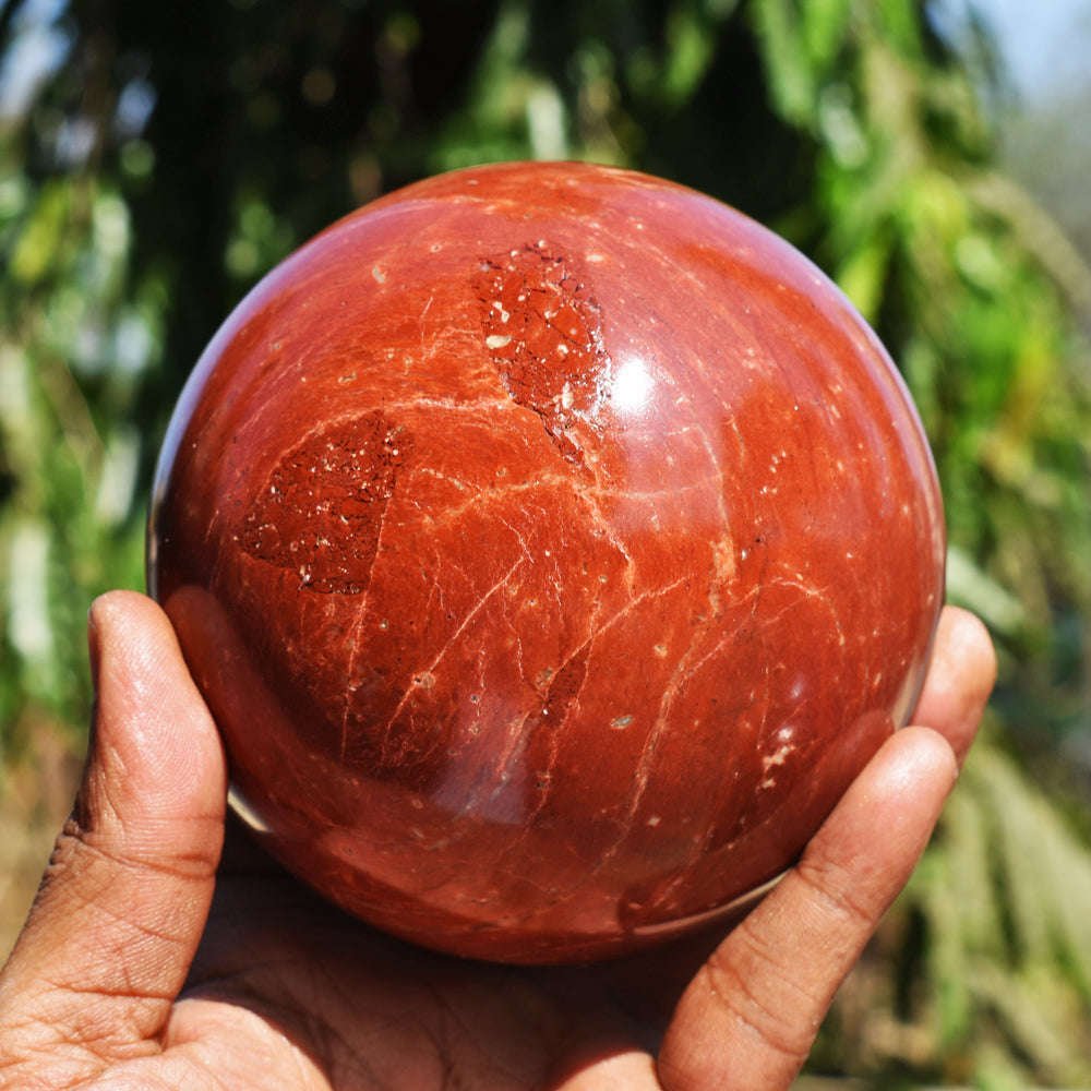 gemsmore:Exclusive Red Jasper Genuine Carved Crystal Healing Sphere - Huge Size