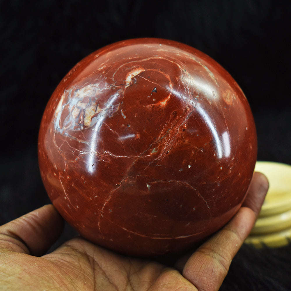 gemsmore:Exclusive Red Jasper Genuine Carved Crystal Healing Sphere - Huge Size