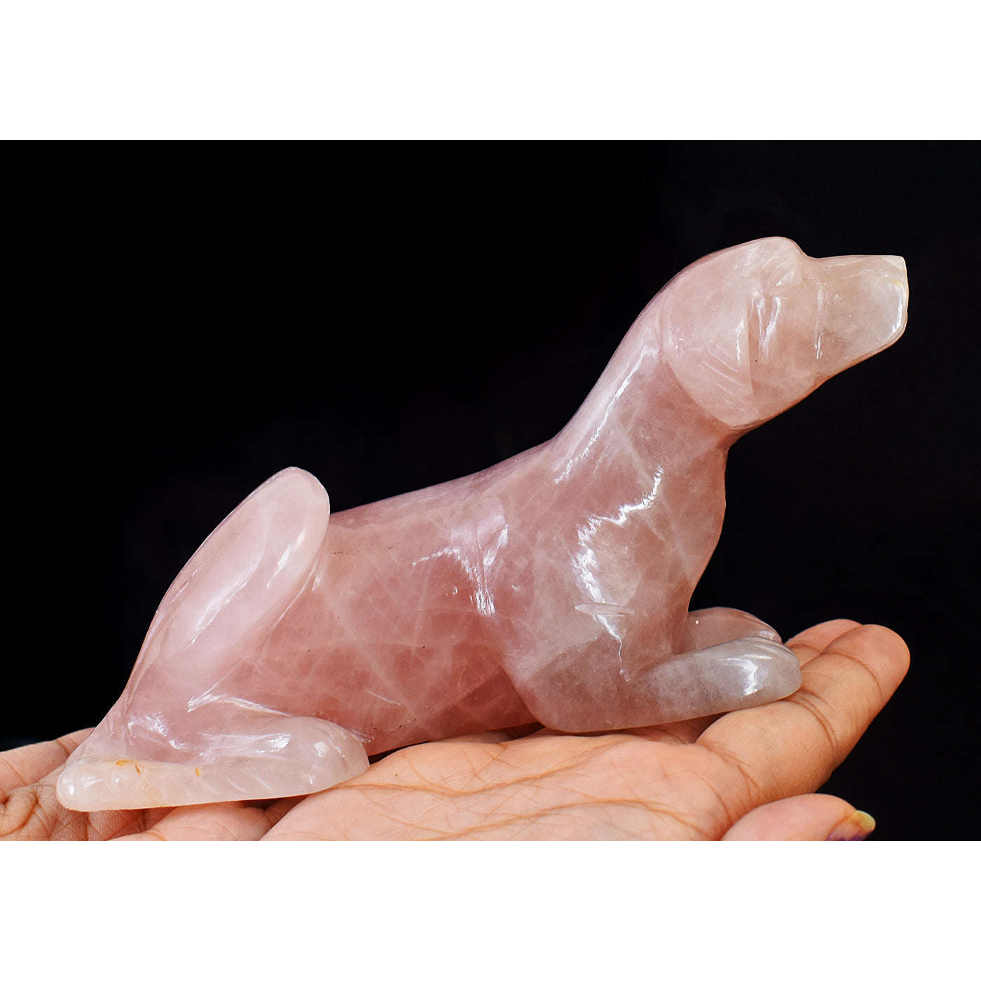 gemsmore:Exclusive Rose Quartz Hand Carved Dog