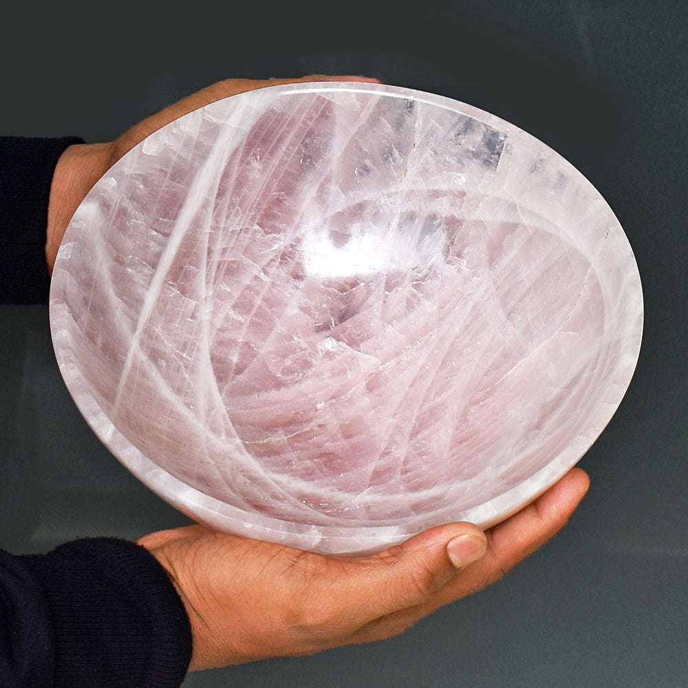 gemsmore:Exclusive Rose Quartz Hand Carved Genuine Crystal Gemstone Carving Bowl