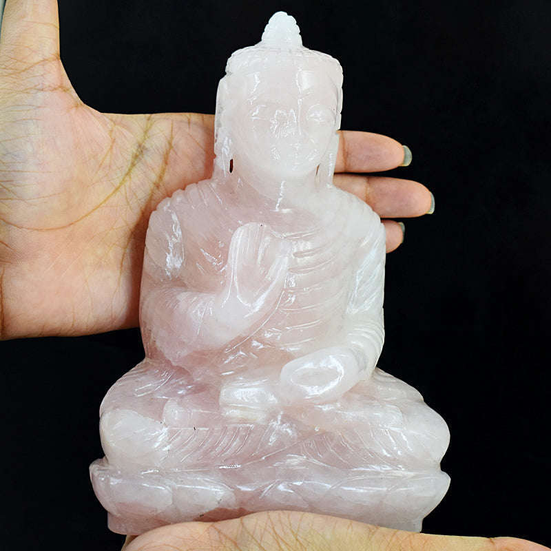 gemsmore:Exclusive Rose Quartz Hand Carved Genuine Crystal Gemstone Carving Buddha
