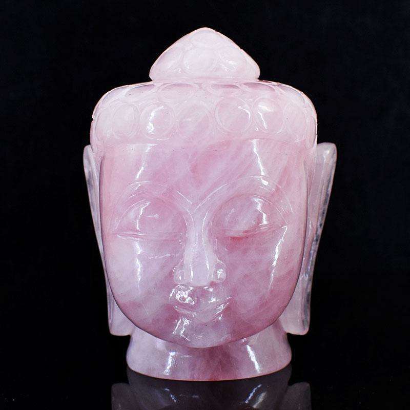 gemsmore:Exclusive Rose Quartz Hand Carved Genuine Crystal Gemstone Carving Buddha Head