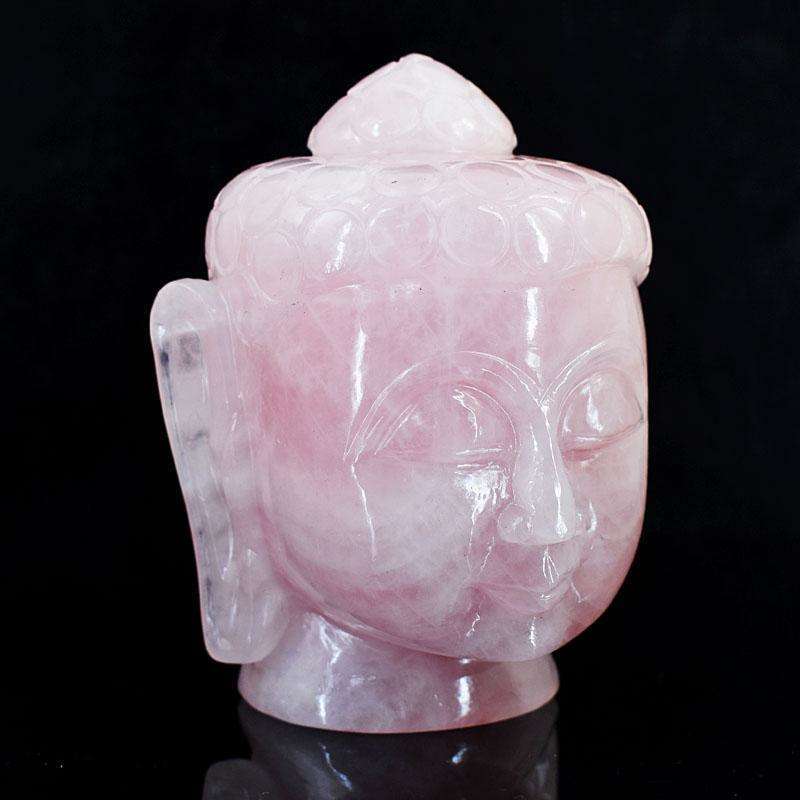 gemsmore:Exclusive Rose Quartz Hand Carved Genuine Crystal Gemstone Carving Buddha Head