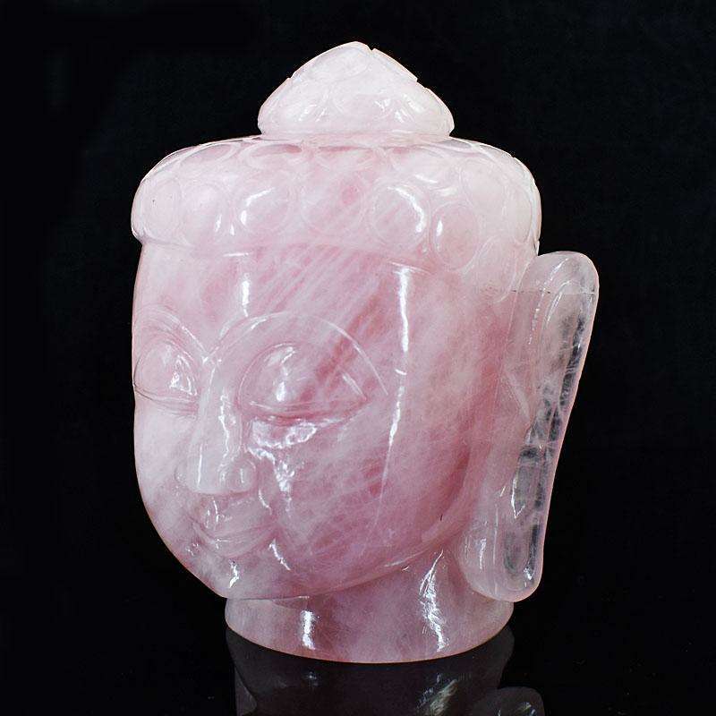 gemsmore:Exclusive Rose Quartz Hand Carved Genuine Crystal Gemstone Carving Buddha Head