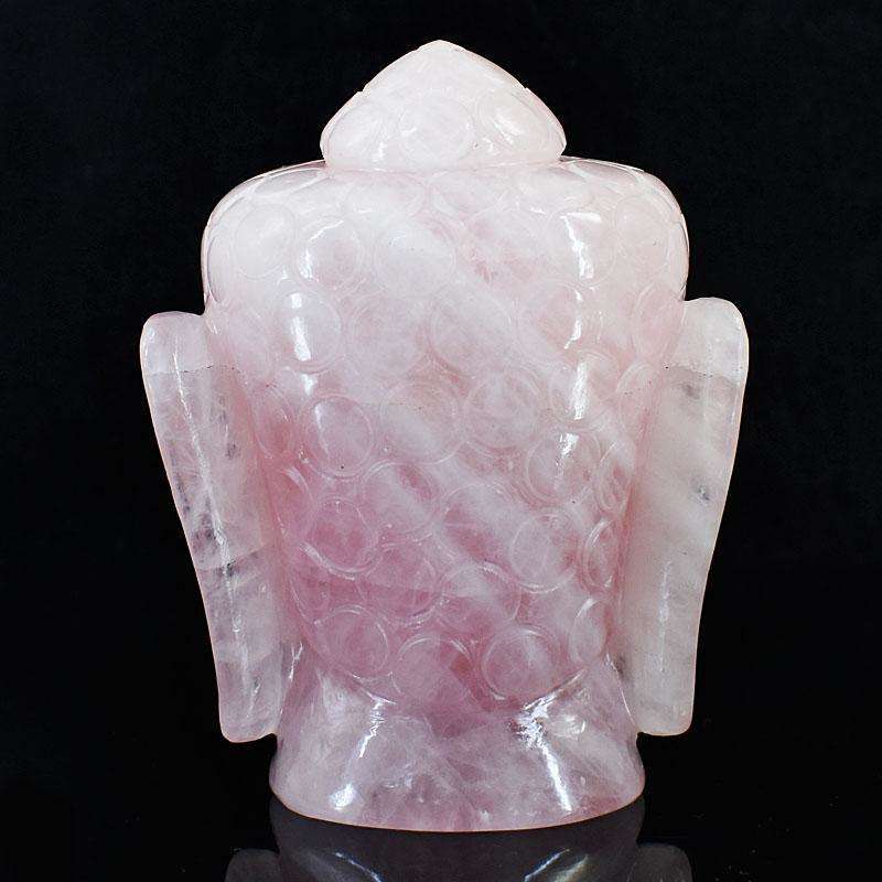 gemsmore:Exclusive Rose Quartz Hand Carved Genuine Crystal Gemstone Carving Buddha Head