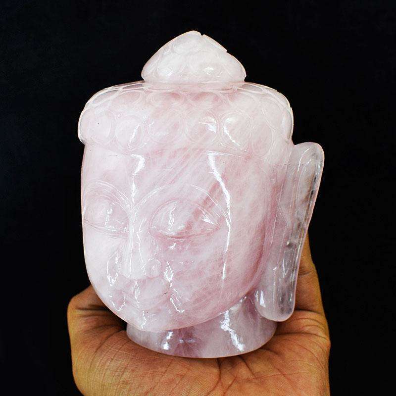 gemsmore:Exclusive Rose Quartz Hand Carved Genuine Crystal Gemstone Carving Buddha Head