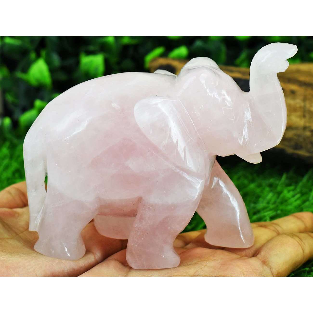 gemsmore:Exclusive Rose Quartz Hand Carved Genuine Crystal Gemstone Carving Elephant