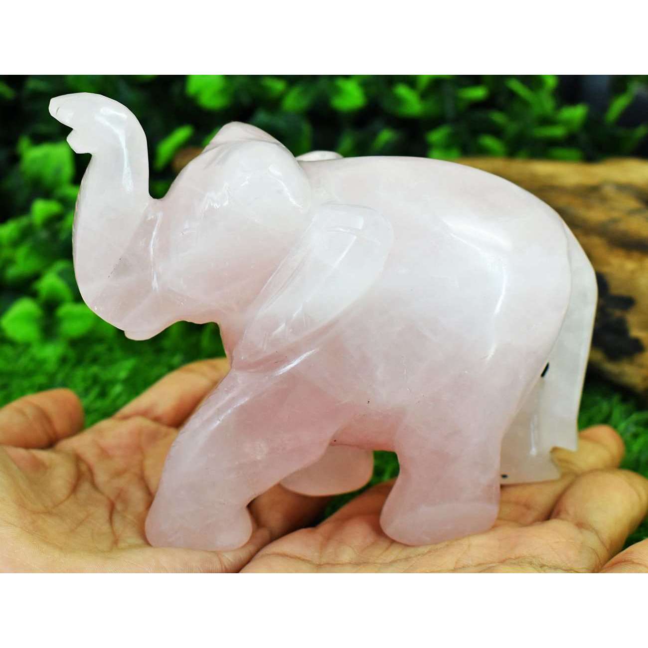 gemsmore:Exclusive Rose Quartz Hand Carved Genuine Crystal Gemstone Carving Elephant