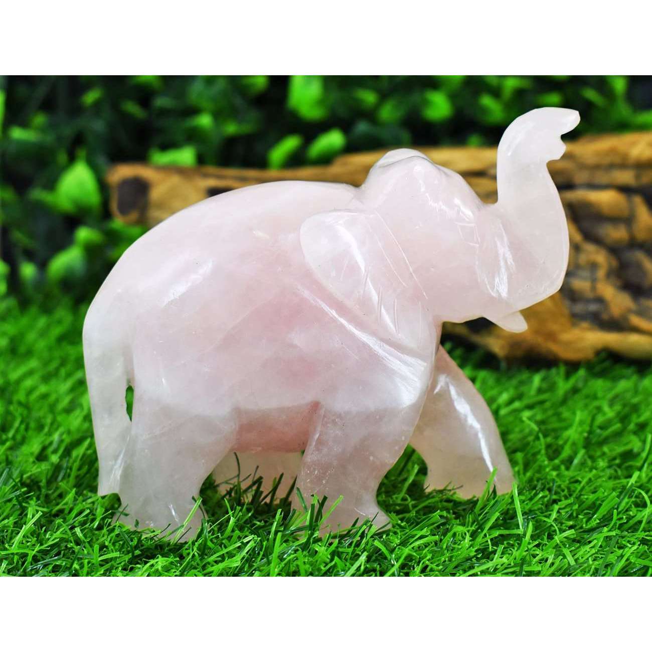 gemsmore:Exclusive Rose Quartz Hand Carved Genuine Crystal Gemstone Carving Elephant