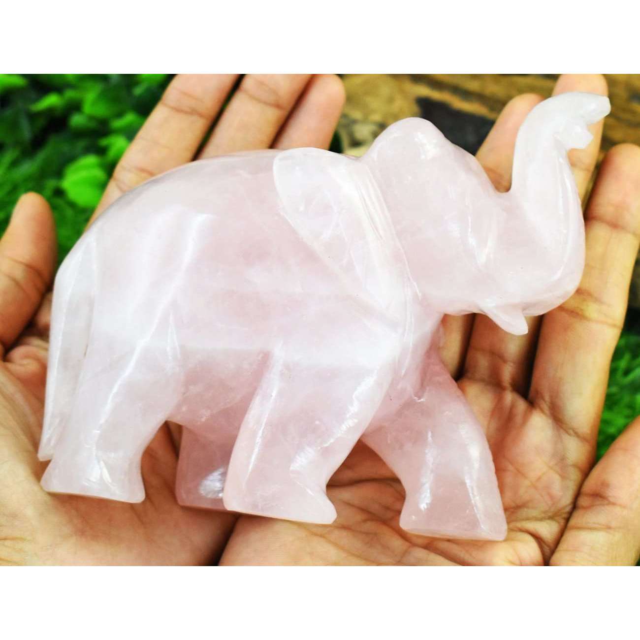 gemsmore:Exclusive Rose Quartz Hand Carved Genuine Crystal Gemstone Carving Elephant