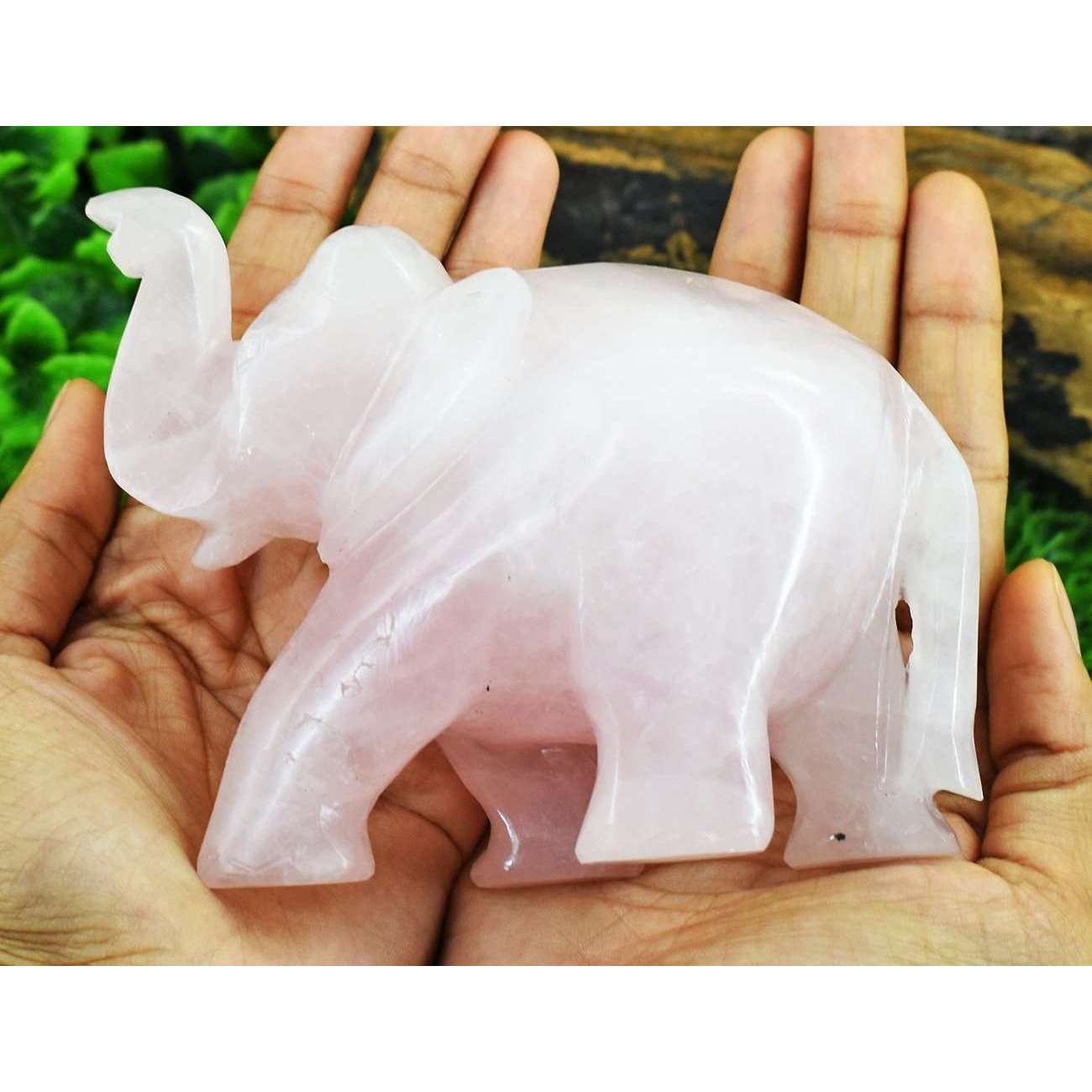 gemsmore:Exclusive Rose Quartz Hand Carved Genuine Crystal Gemstone Carving Elephant