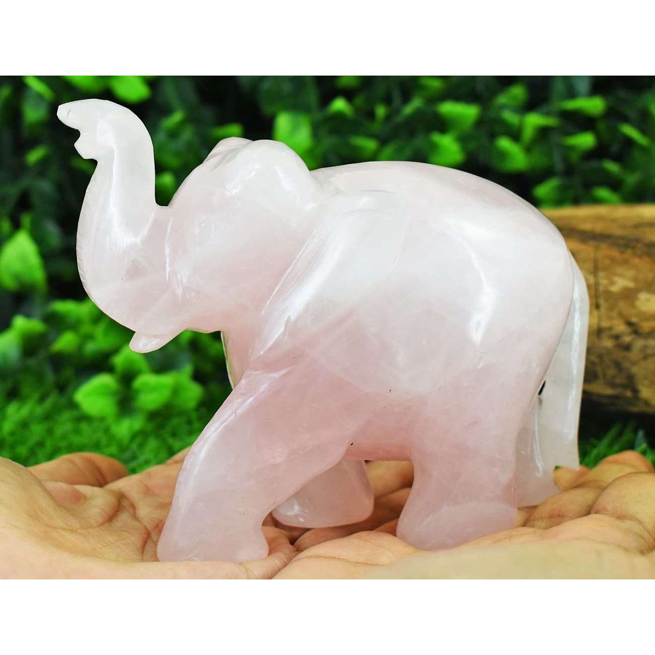 gemsmore:Exclusive Rose Quartz Hand Carved Genuine Crystal Gemstone Carving Elephant