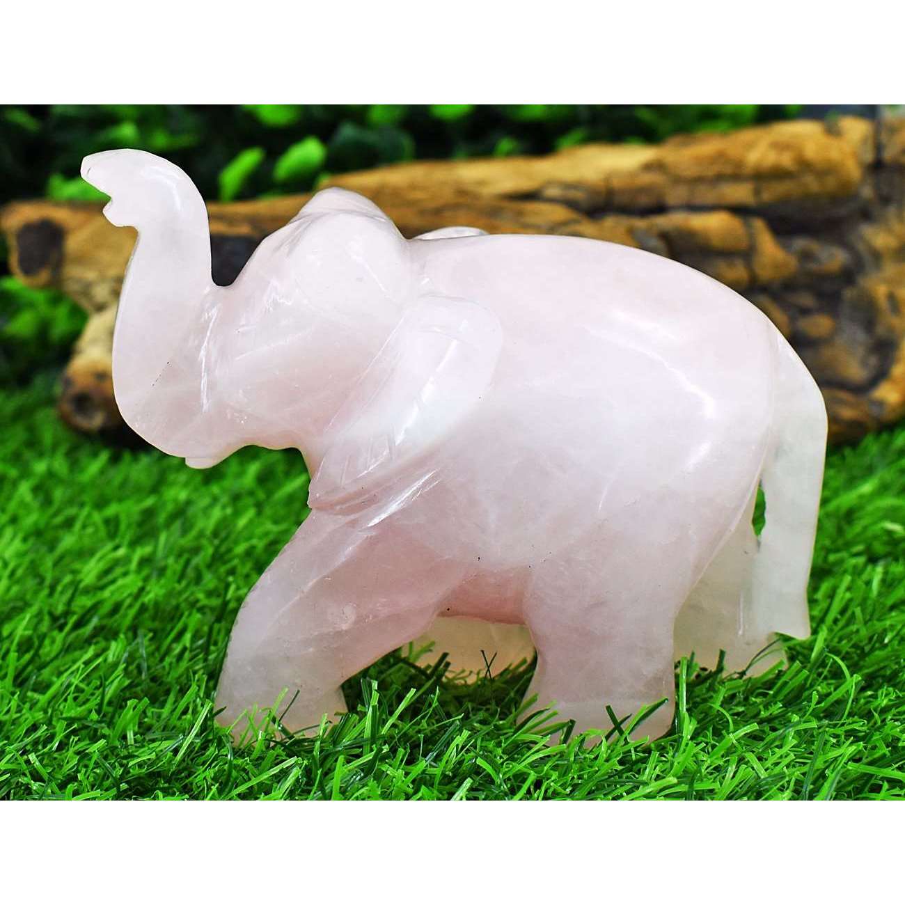 gemsmore:Exclusive Rose Quartz Hand Carved Genuine Crystal Gemstone Carving Elephant