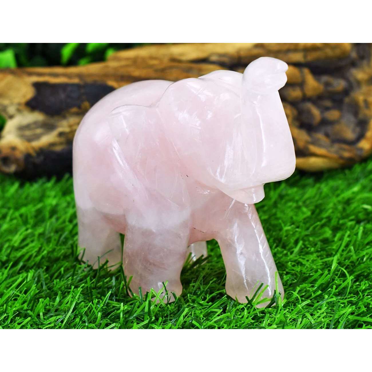 gemsmore:Exclusive Rose Quartz Hand Carved Genuine Crystal Gemstone Carving Elephant