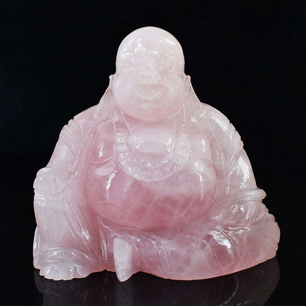 gemsmore:Exclusive Rose Quartz Hand Carved Genuine Crystal Gemstone Carving Laughing Buddha