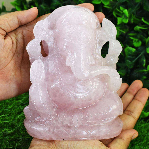 gemsmore:Exclusive Rose Quartz Hand Carved Genuine Crystal Gemstone Carving Lord Ganesha