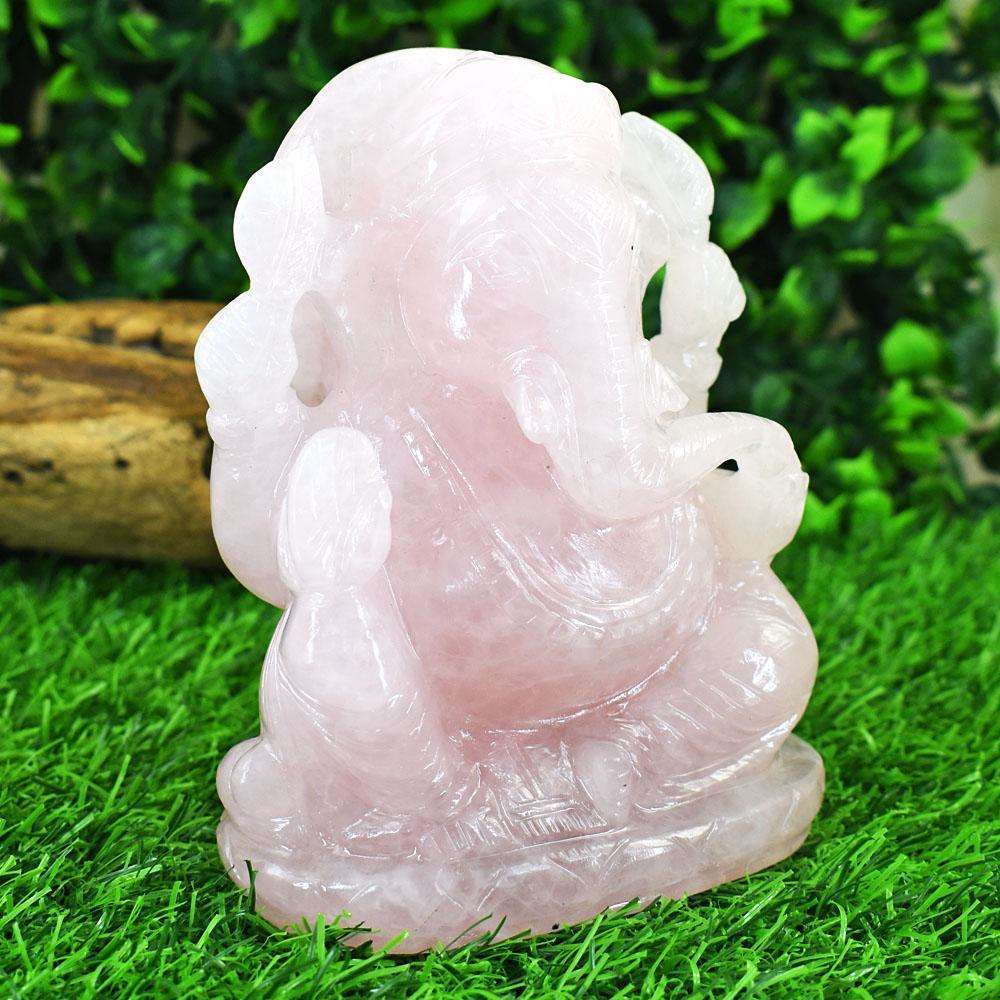 gemsmore:Exclusive Rose Quartz Hand Carved Genuine Crystal Gemstone Carving Lord Ganesha