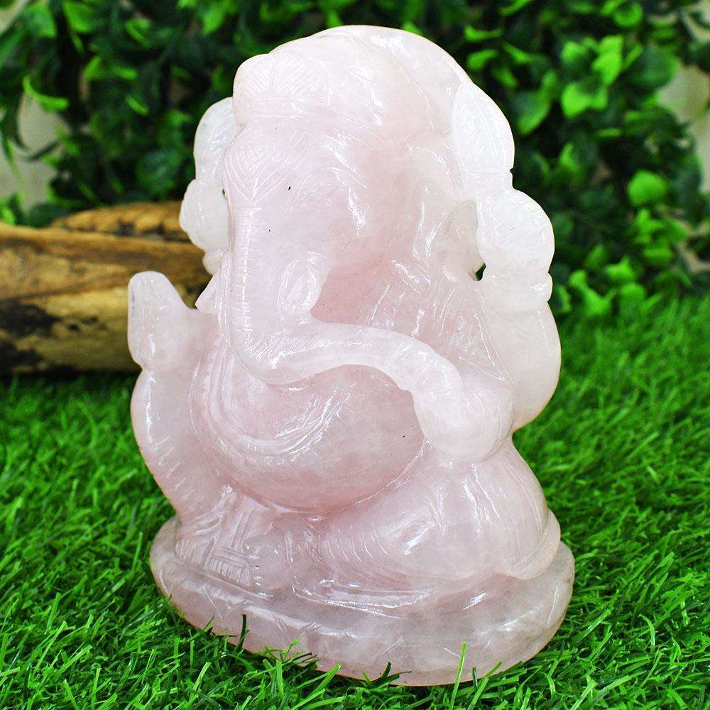 gemsmore:Exclusive Rose Quartz Hand Carved Genuine Crystal Gemstone Carving Lord Ganesha