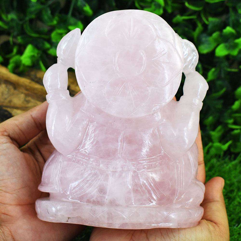 gemsmore:Exclusive Rose Quartz Hand Carved Genuine Crystal Gemstone Carving Lord Ganesha