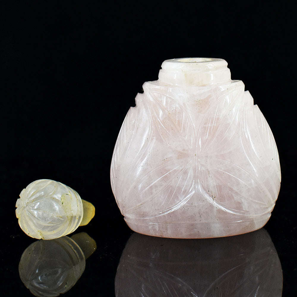 gemsmore:Exclusive Rose Quartz  Hand Carved Genuine Crystal Gemstone Carving Perfume Bottle