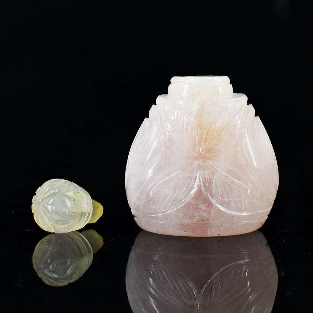 gemsmore:Exclusive Rose Quartz  Hand Carved Genuine Crystal Gemstone Carving Perfume Bottle