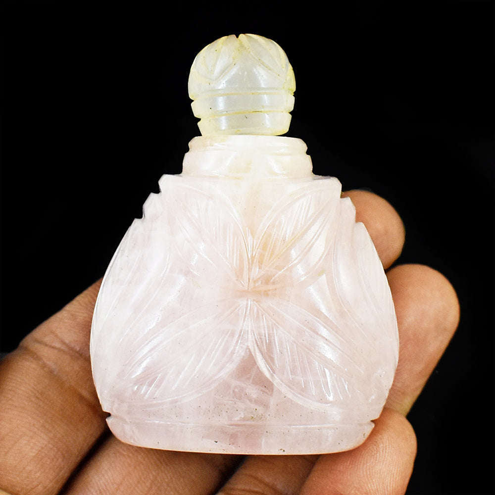 gemsmore:Exclusive Rose Quartz  Hand Carved Genuine Crystal Gemstone Carving Perfume Bottle