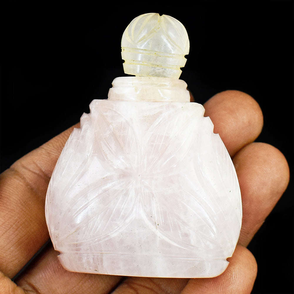 gemsmore:Exclusive Rose Quartz  Hand Carved Genuine Crystal Gemstone Carving Perfume Bottle