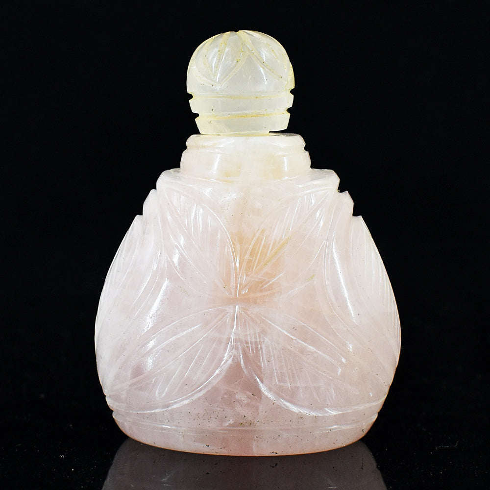 gemsmore:Exclusive Rose Quartz  Hand Carved Genuine Crystal Gemstone Carving Perfume Bottle