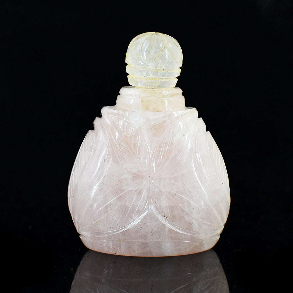gemsmore:Exclusive Rose Quartz  Hand Carved Genuine Crystal Gemstone Carving Perfume Bottle
