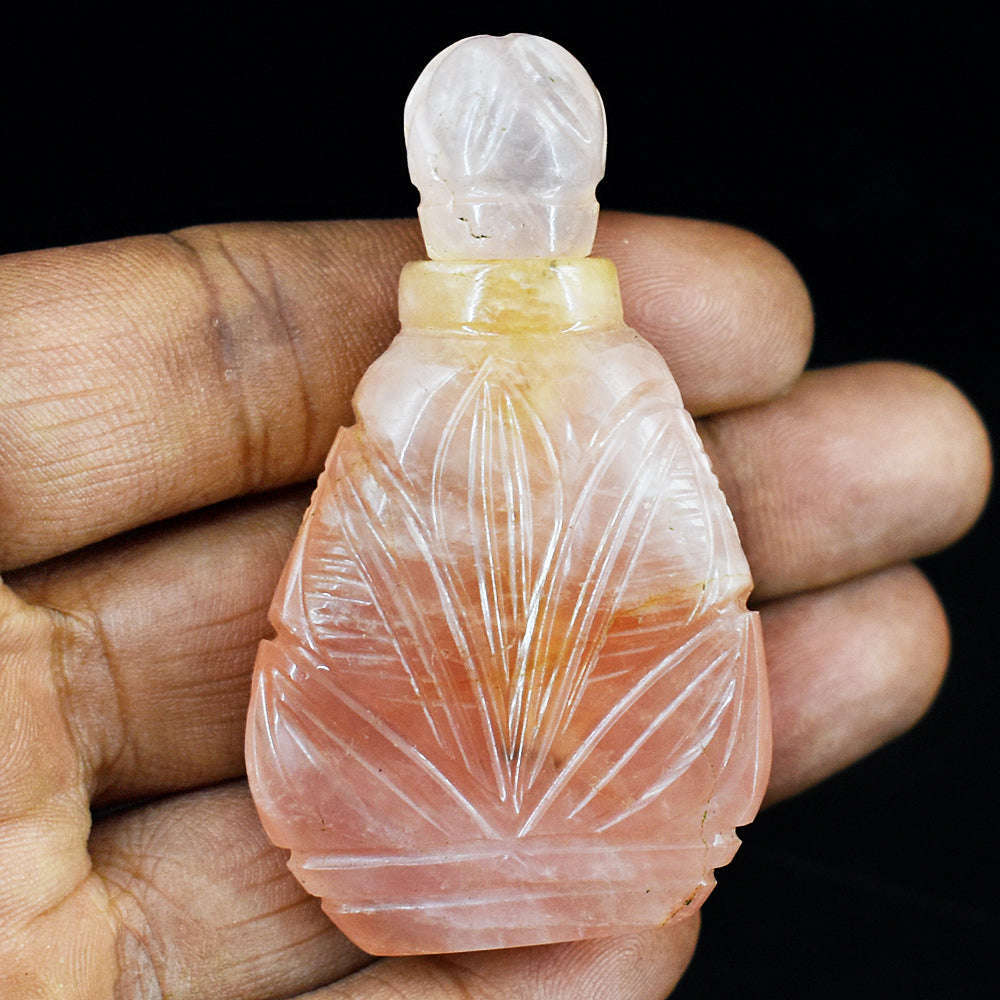 gemsmore:Exclusive Rose Quartz Hand Carved Genuine Crystal Gemstone Carving Perfume Bottle