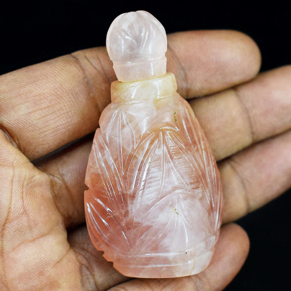 gemsmore:Exclusive Rose Quartz Hand Carved Genuine Crystal Gemstone Carving Perfume Bottle