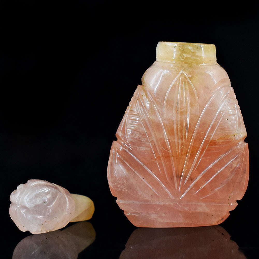 gemsmore:Exclusive Rose Quartz Hand Carved Genuine Crystal Gemstone Carving Perfume Bottle