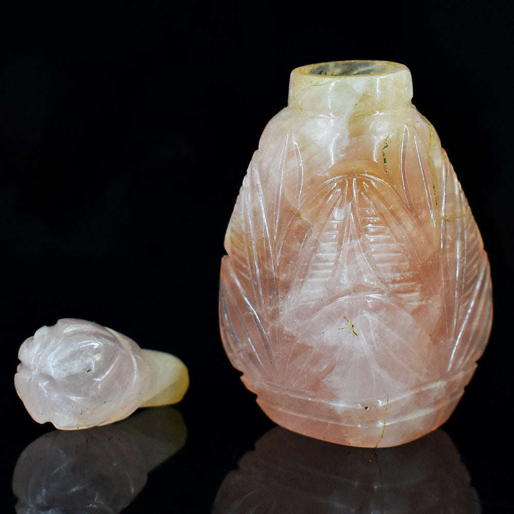 gemsmore:Exclusive Rose Quartz Hand Carved Genuine Crystal Gemstone Carving Perfume Bottle