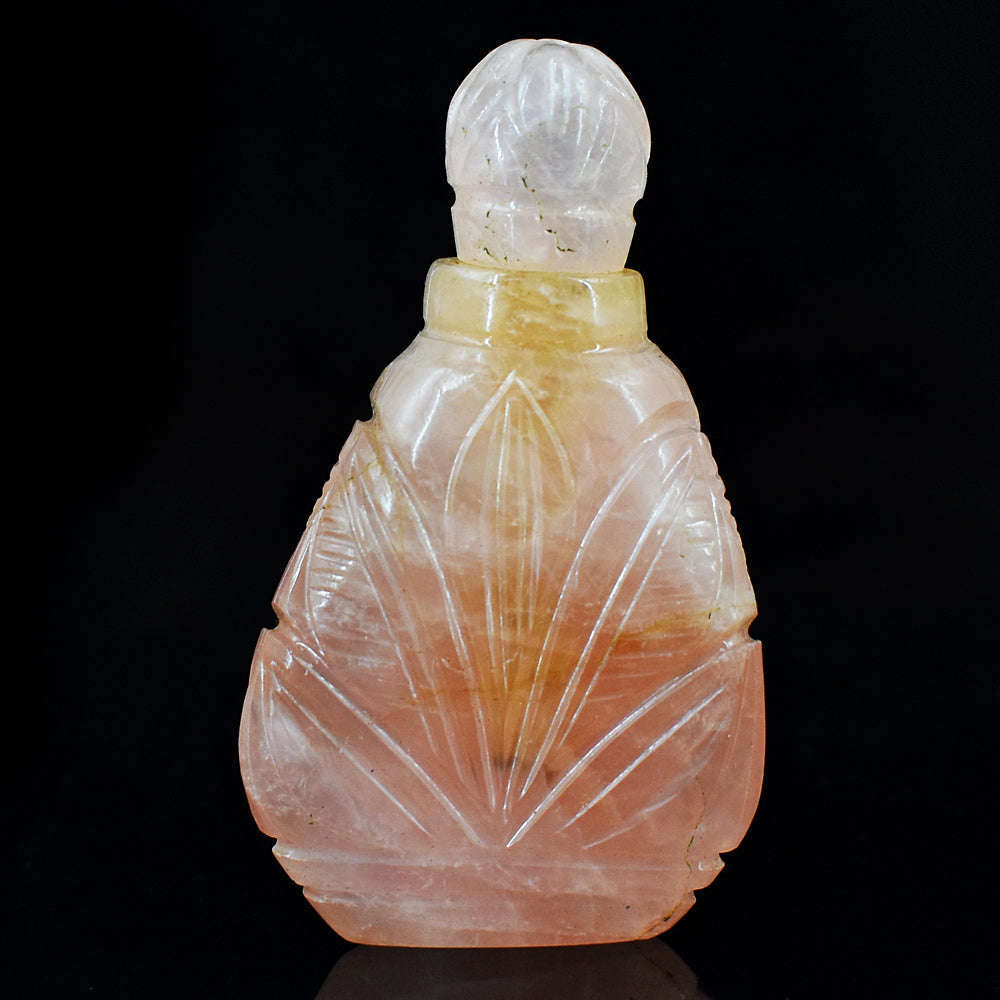 gemsmore:Exclusive Rose Quartz Hand Carved Genuine Crystal Gemstone Carving Perfume Bottle