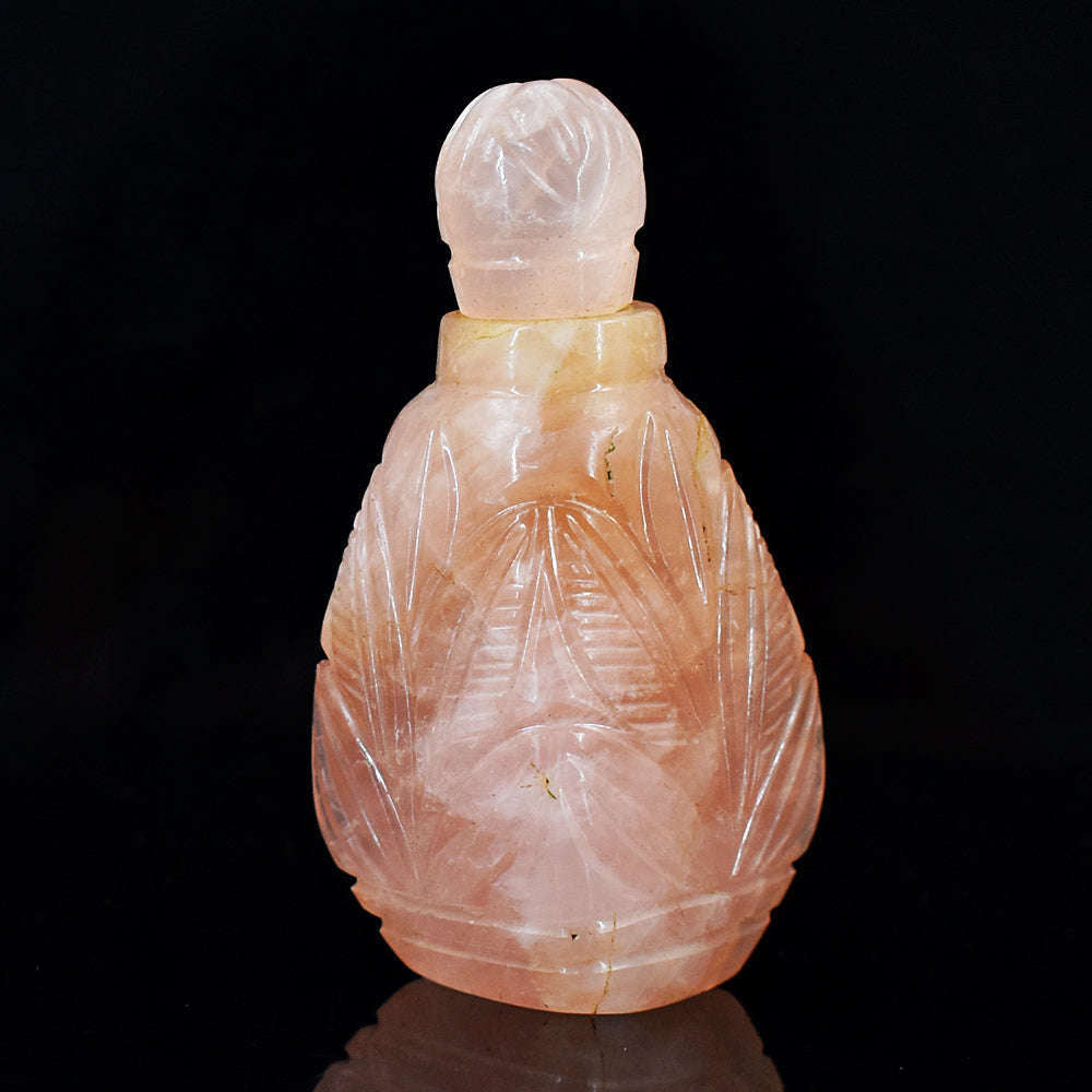 gemsmore:Exclusive Rose Quartz Hand Carved Genuine Crystal Gemstone Carving Perfume Bottle