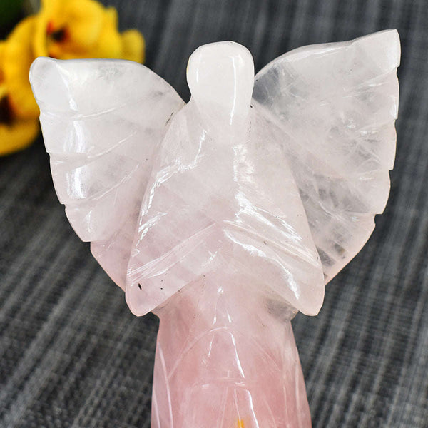 gemsmore:Exclusive Rose Quartz Hand Carved Genuine Crystal Gemstone Carving Praying Angel