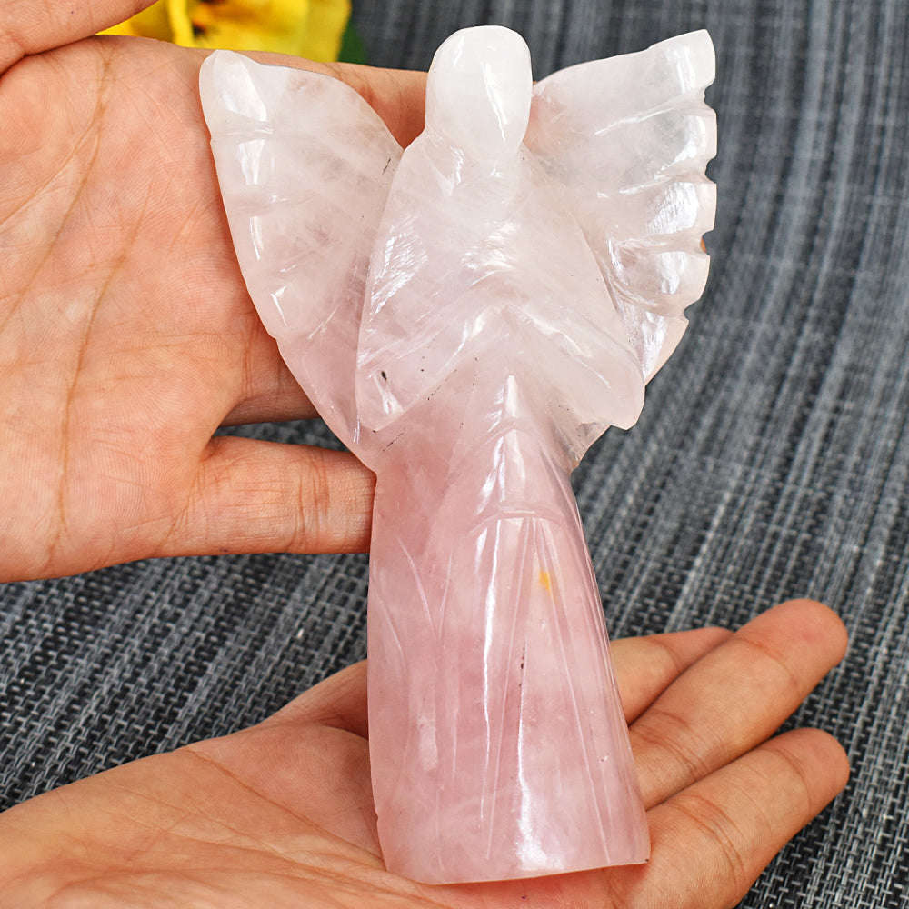 gemsmore:Exclusive Rose Quartz Hand Carved Genuine Crystal Gemstone Carving Praying Angel