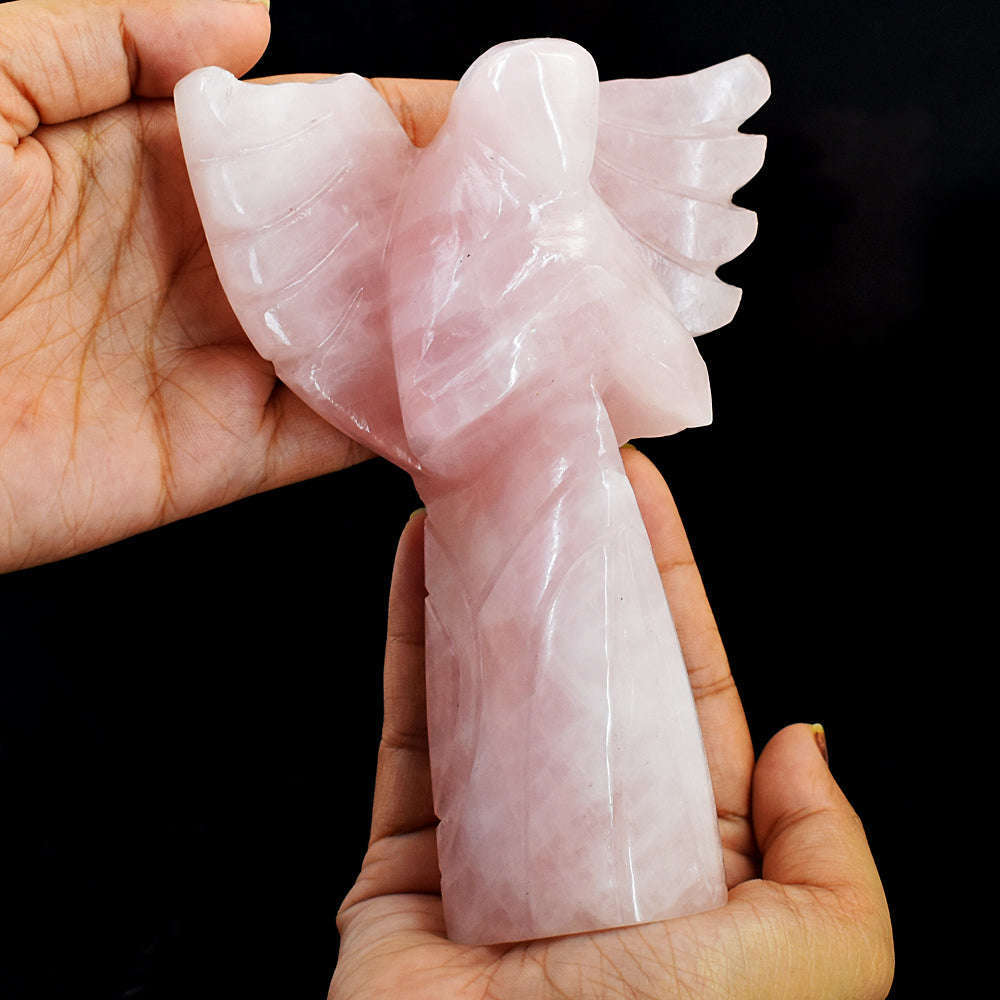 gemsmore:Exclusive Rose Quartz Hand Carved Healing Praying Angel