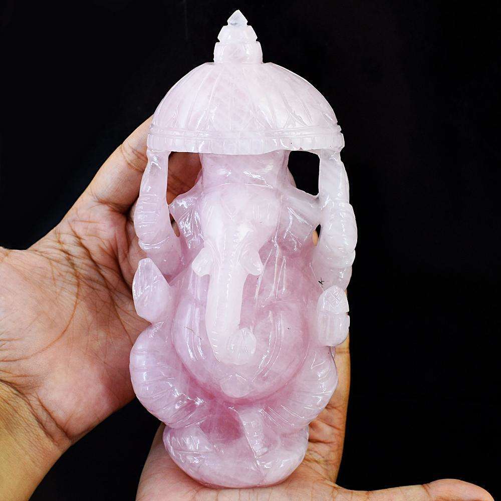 gemsmore:Exclusive Rose Quartz Hand Carved Lord Ganesha