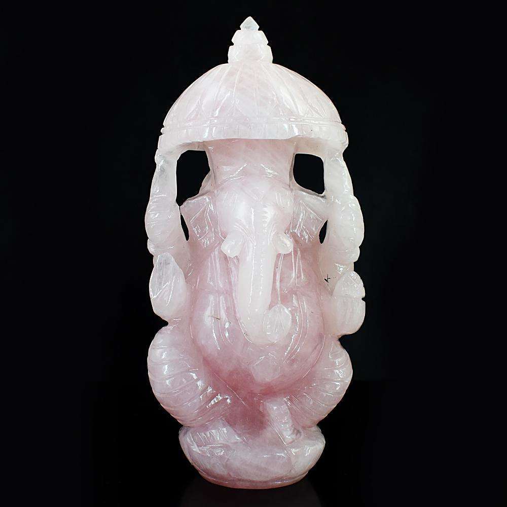 gemsmore:Exclusive Rose Quartz Hand Carved Lord Ganesha