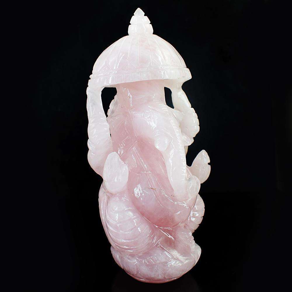 gemsmore:Exclusive Rose Quartz Hand Carved Lord Ganesha