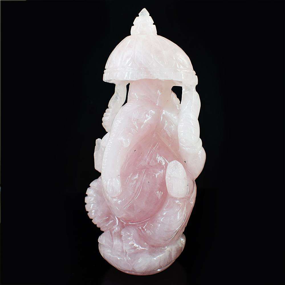 gemsmore:Exclusive Rose Quartz Hand Carved Lord Ganesha