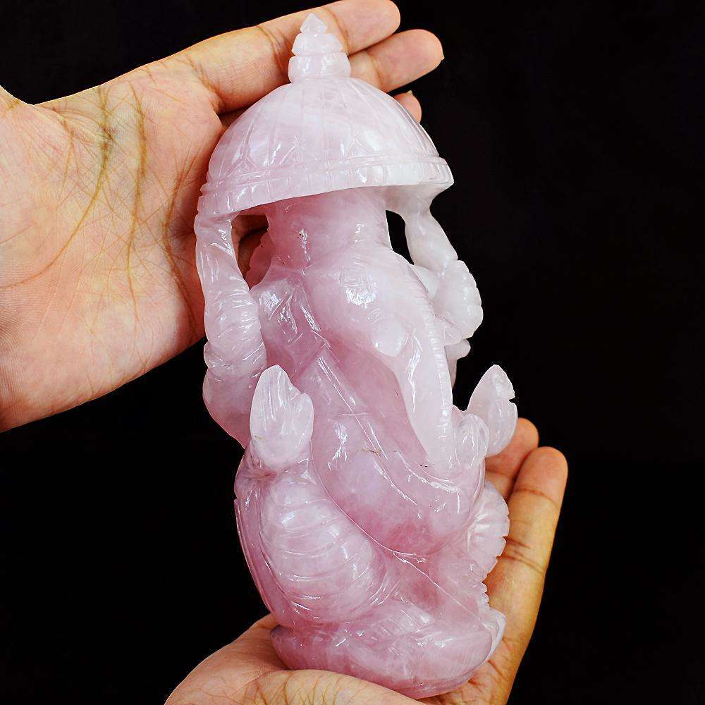 gemsmore:Exclusive Rose Quartz Hand Carved Lord Ganesha