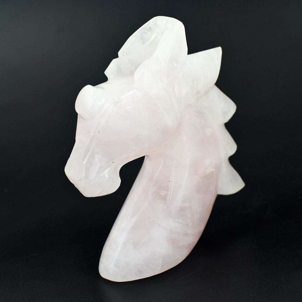 gemsmore:Exclusive Rose Quartz Hand Carved Unicorn Head