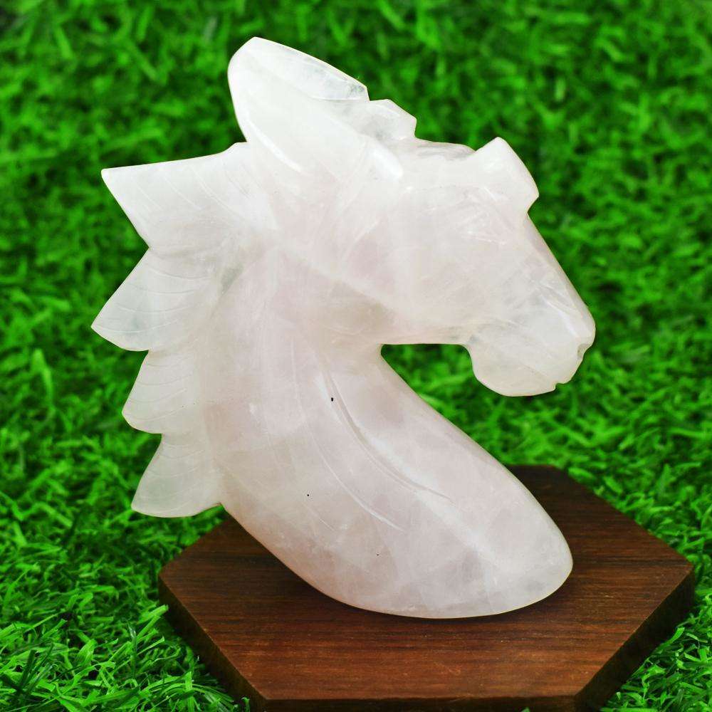 gemsmore:Exclusive Rose Quartz Hand Carved Unicorn Head