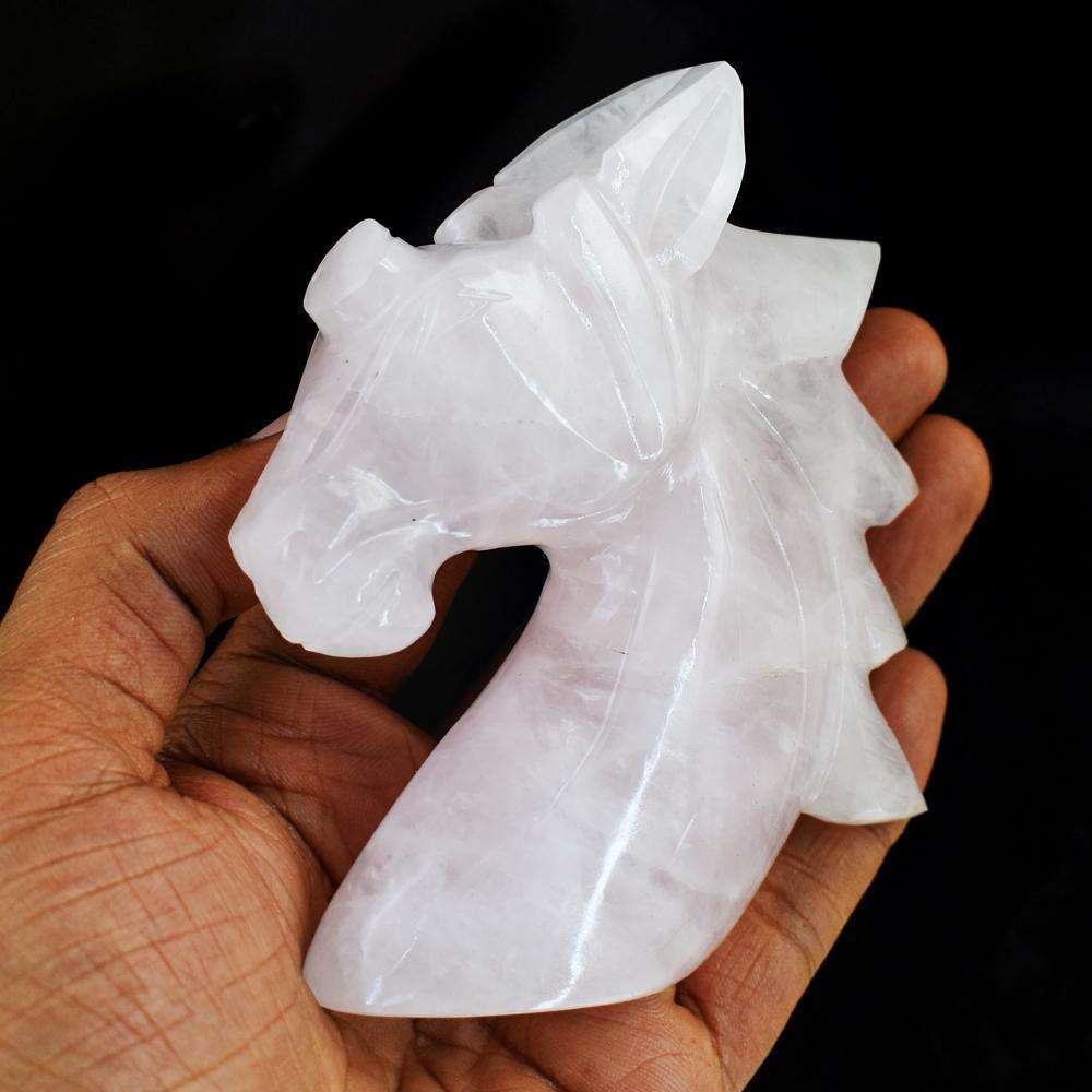 gemsmore:Exclusive Rose Quartz Hand Carved Unicorn Head