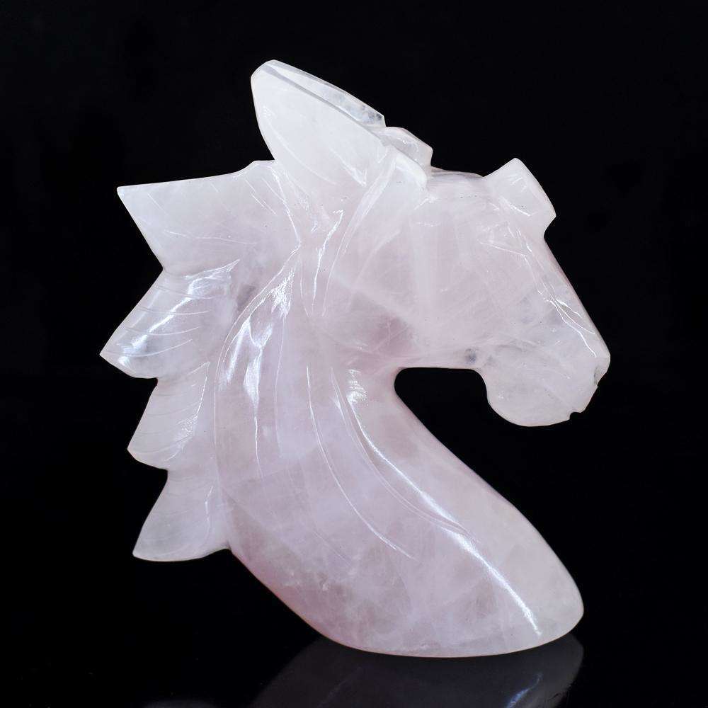 gemsmore:Exclusive Rose Quartz Hand Carved Unicorn Head