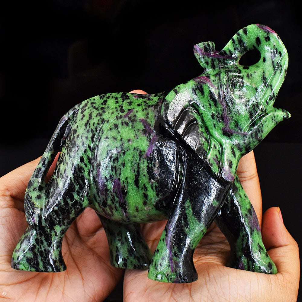 gemsmore:Exclusive Ruby Zoisite Hand Carved Genuine Crystal Gemstone Carving Elephant