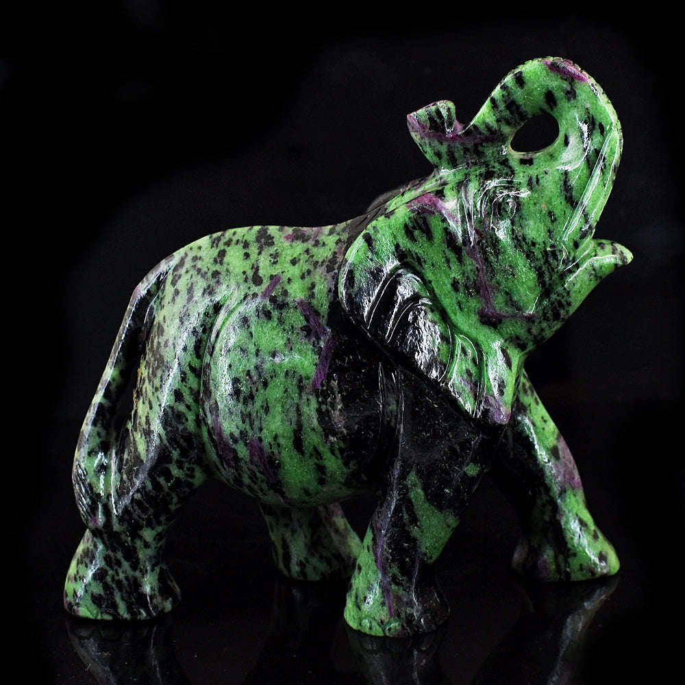 gemsmore:Exclusive Ruby Zoisite Hand Carved Genuine Crystal Gemstone Carving Elephant