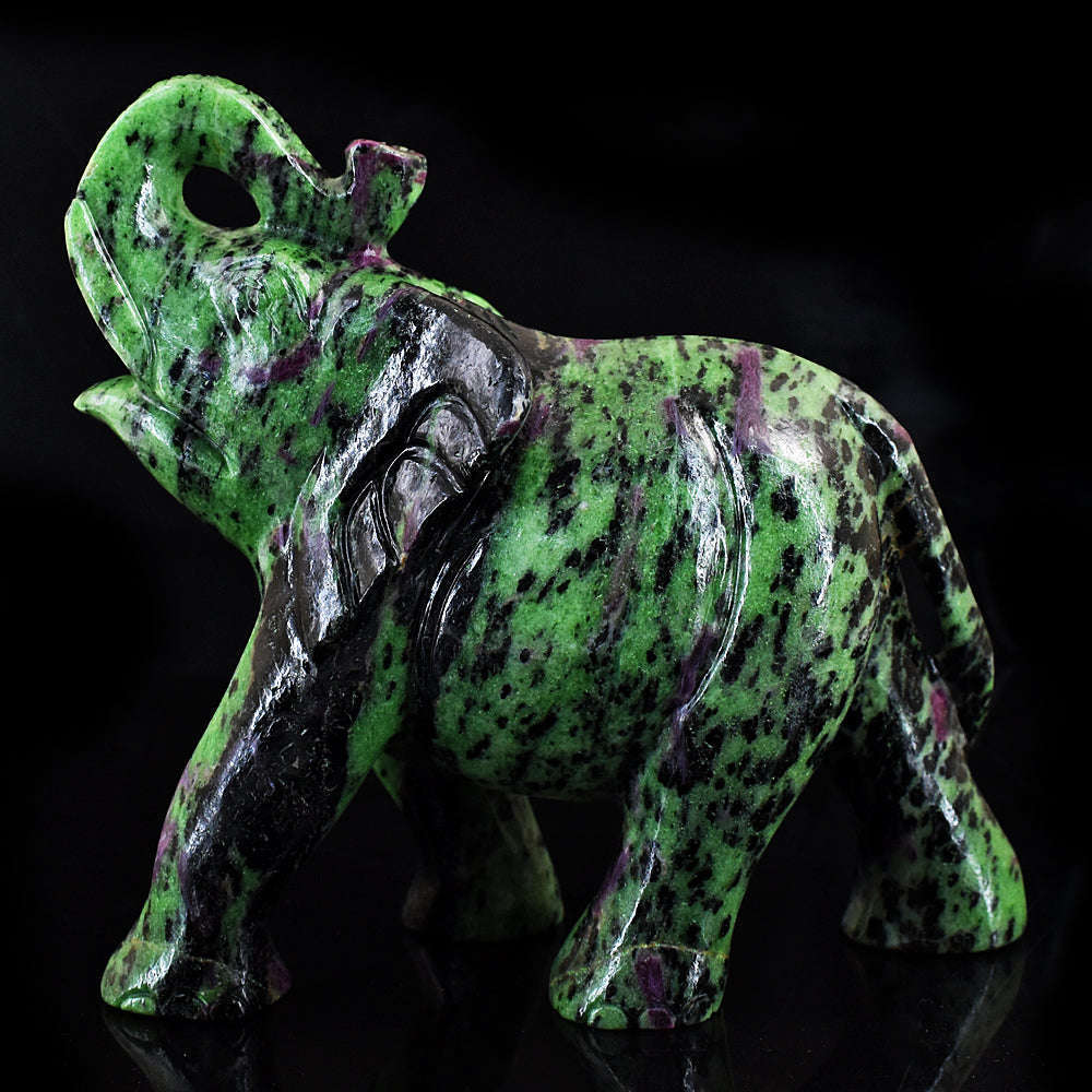 gemsmore:Exclusive Ruby Zoisite Hand Carved Genuine Crystal Gemstone Carving Elephant